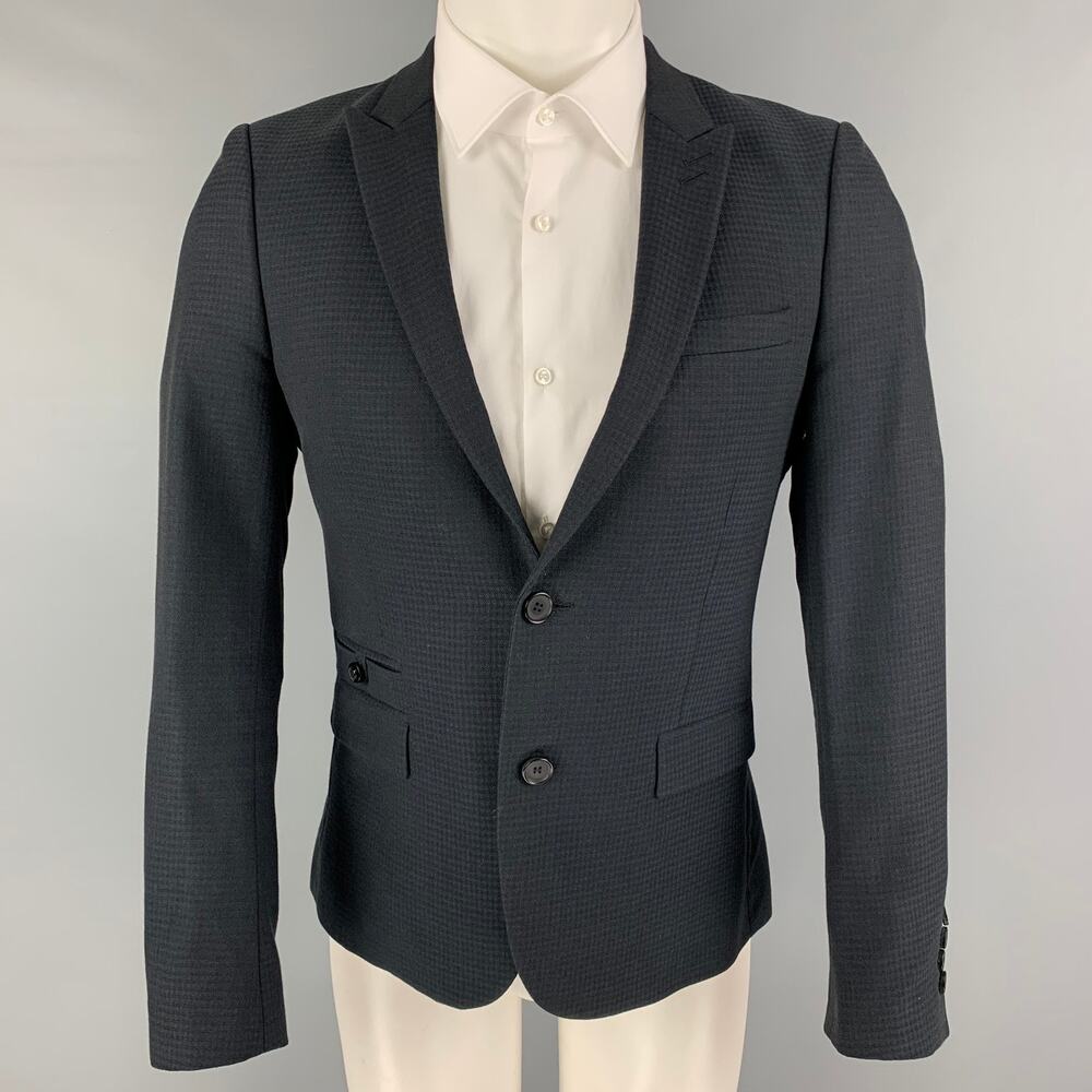 THE KOOPLES Size 36 Black Grid Wool Cotton Peak Lapel Sport Coat